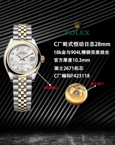 Sj produced a white case, gold case, and 50Clean diamonds. The Rolex Datejust 28