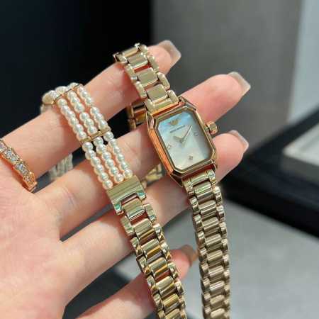 Armani two-piece set, women's Ar11323, square dial watch + three-layer fine pear - Click Image to Close