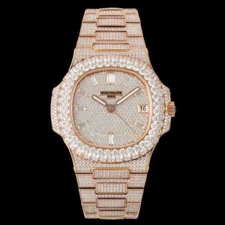 Amg Patek Philippe Nautilus 5711 White Gold Watch with a Full Diamond Bezel (DDD - Click Image to Close