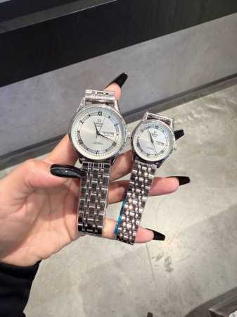 Classic Platinum Omega Couple Watches, Dual Calendar, Original Imported Quartz M - Click Image to Close