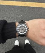 Emporio Armani watch, automatic mechanical movement, leather strap, skeletonized