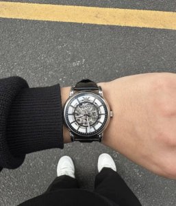Emporio Armani watch, automatic mechanical movement, leather strap, skeletonized