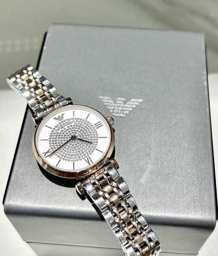 Emporio Armani Diamond-set Watch, Quartz Movement, Stainless Steel Strap, White