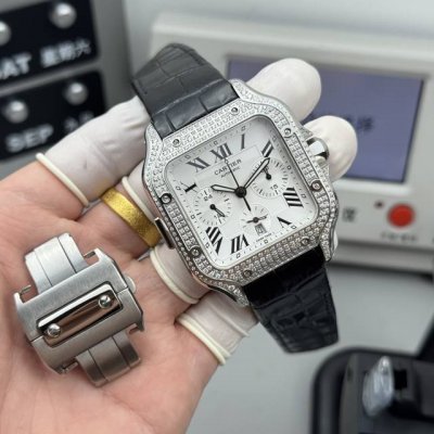 Tw Cartier Santos Chronograph Diamond Custom Edition Shining