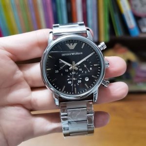 White or all-black, Emporio Armani elegant men's watch, multi-functional quartz