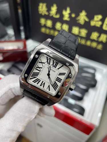 Cartier Santos Men's Large Imported Quartz Movement Ultra-Thin Leather Strap Rea