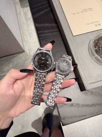 Platinum Longines Couple Watches, Original Imported Quartz Movement, Mineral Gla - Click Image to Close