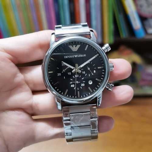 White or all-black, Emporio Armani elegant men's watch, multi-functional quartz