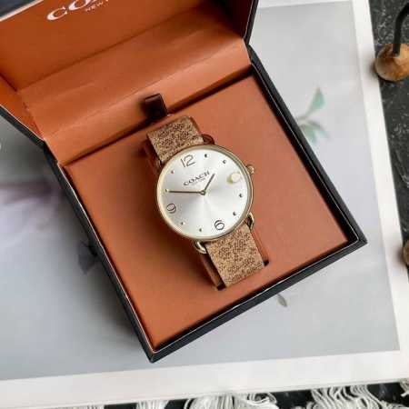 Coach Elliot Series Sunlight Large Dial Quartz Leather Watch For Women. Simple A - Click Image to Close
