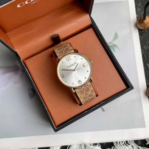 Coach Elliot Series Sunlight Large Dial Quartz Leather Watch For Women. Simple A