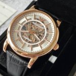 Armani Ar60007 Rose Gold Hollow Perspective Leather Strap Automatic Mechanical W