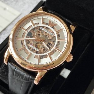 Armani Ar60007 Rose Gold Hollow Perspective Leather Strap Automatic Mechanical W