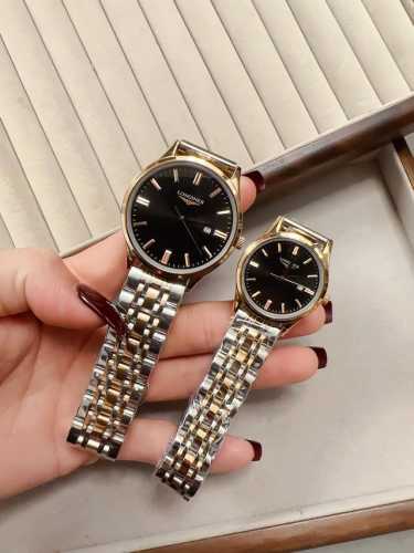 Platinum Longines couple's watch, imported quartz movement, mineral glass mirro