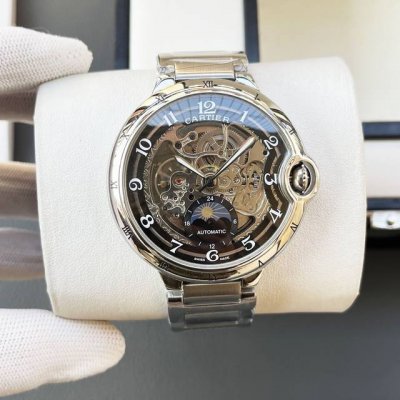 Leather And Steel Cartier-Cartier New Blue Balloon Men's Mechanical Watch With I