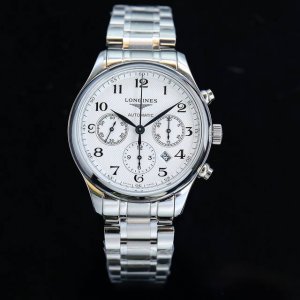 Gold Leather Strap Longines L2.759.4 Six-Hand Multifunctional Mechanical Watch.