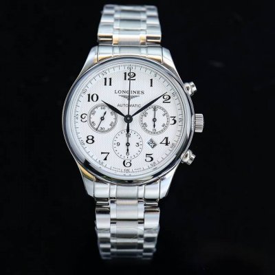 Gold Leather Strap Longines L2.759.4 Six-Hand Multifunctional Mechanical Watch.