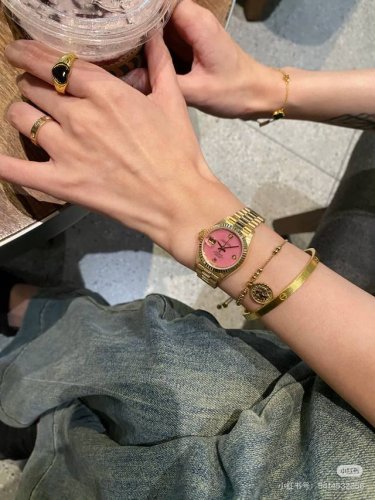 Super sweet peach small gold Rolex rare gem pink tourmaline small gold Rolex Whi