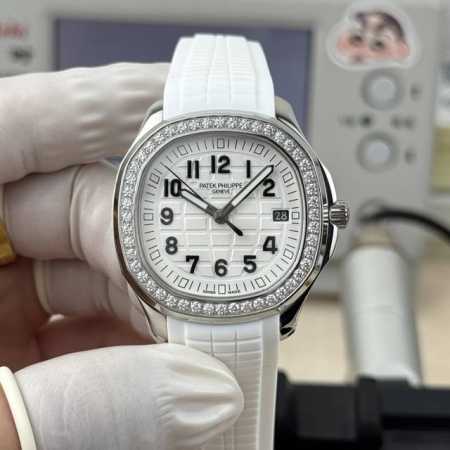 Plain case with white diamonds, rose quartz, new clasp. New Patek Philippe Aquan - Click Image to Close