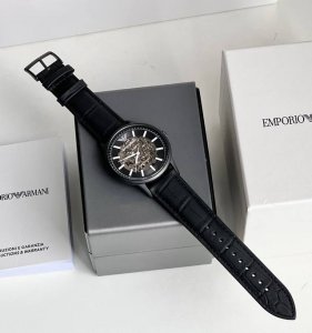 Armani Ar60042 black hollow perspective leather strap automatic mechanical watch