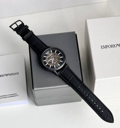 Armani Ar60042 black hollow perspective leather strap automatic mechanical watch