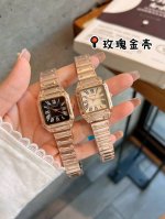 New Santos-Dumont Cartier watch, classic Roman numerals, mineral crystal mirror.