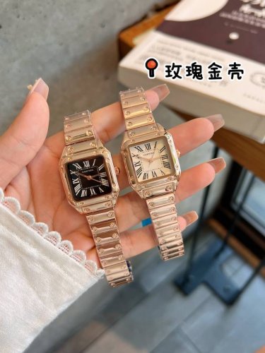 New Santos-Dumont Cartier watch, classic Roman numerals, mineral crystal mirror.