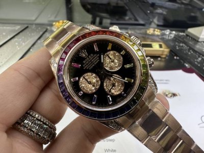 Rolex Daytona 4130 Movement Modification, Rainbow Daytona With Gem-Set Bezel