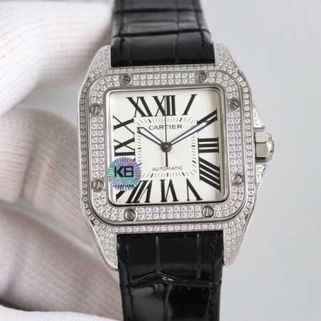 White diamond and gold diamond 2080 Cartier Santos series men's 100th anniversar - Click Image to Close