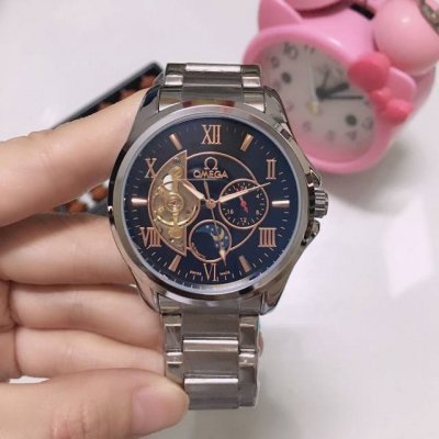white, gold, Omega nine-wheel automatic sun, moon and star mechanical, 6-digit