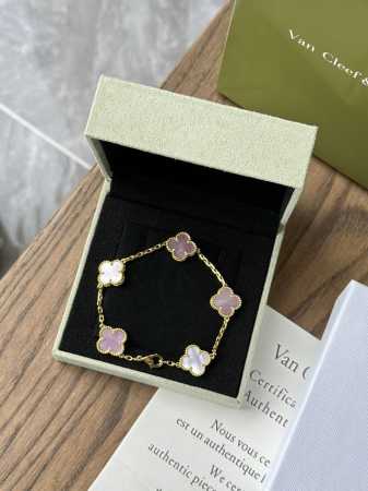 Gold Van Cleef & Arpels Vca "Pink Mother-Of-Pearl" Four-Leaf Clover Five-Flower - Click Image to Close