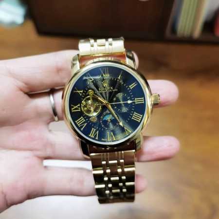 Steel: , Leather: , Rolex 9-wheel automatic mechanical watch with sun and moon - Click Image to Close