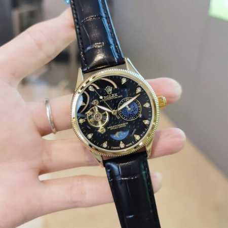 Genuine Leather Strap With Ten Butterfly Clasps, Rolex Nine-Wheel Automatic Mech - Click Image to Close