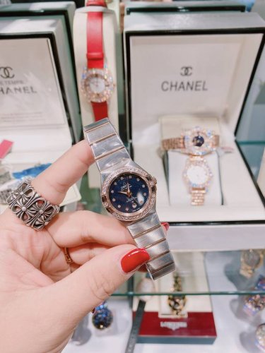 Omega, Constellation Series... Women's Rose Gold Strap, Quartz Movement, Sapphi