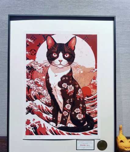 Death Nyc Cat Ukiyo-e Limited Edition Print Framed 60*48cm Home Decor Trend Hang