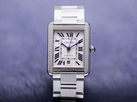 Cartier Tank Series Mechanical Men's Watch: Steel Case With Leather Strap: Wsta0 - Click Image to Close