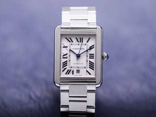 Cartier Tank Series Mechanical Men's Watch: Steel Case With Leather Strap: Wsta0