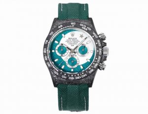 This is a custom carbon fiber version of the Rolex Cosmograph Daytona series fr