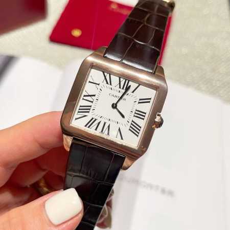 Cartier Santos Dumont - Classic Leather Strap Square Rose Gold (Same price for - Click Image to Close