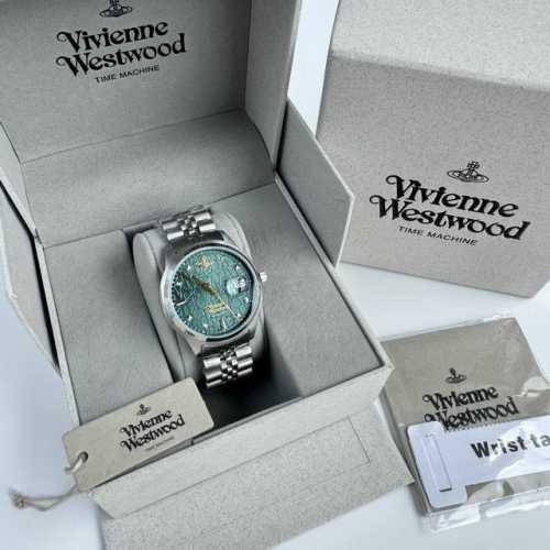 viviennewestwood Watch With Green Embossed Dial, Quartz Movement, Stainless S