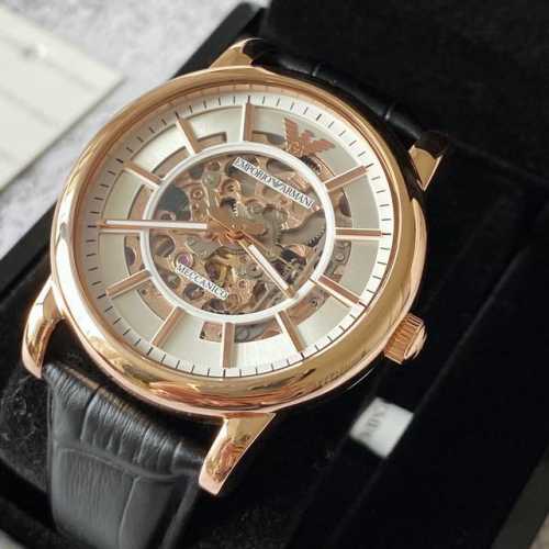 Armani Ar60007 Rose Gold Hollow Perspective Leather Strap Automatic Mechanical W
