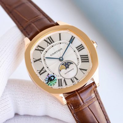 White-Gold Cartier Drive De Cartier series watch. With an elegant and solemn pi