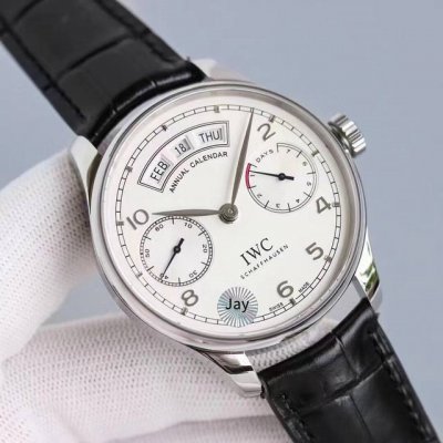 White Case, Gold Case Jay Iwc Portuguese Series Calendar Watch, With Hour And Mi