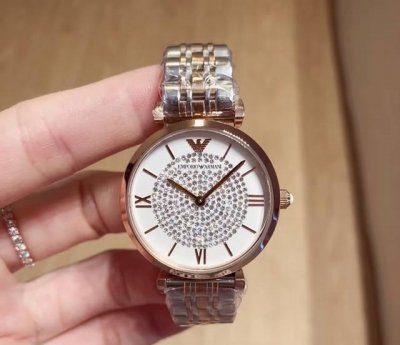 Armani classic diamond-encrusted watch, with a full diamond dial, rose gold bez
