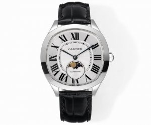 Cartier Drive De Cartier watch. Its elegant and solemn pillow-shaped design pair
