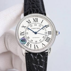 The Cartier London men's watch collection, featuring white gold diamonds and 70
