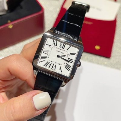 Cartier Santos Dumont - Classic Leather Strap Square Silver (Same price for siz