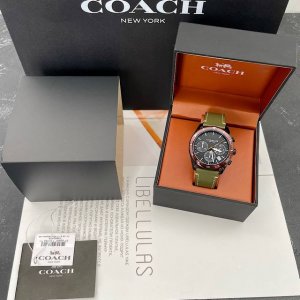 Coach Preston Series Fashion Simple Three-Circle Chronograph Design Leather Stra