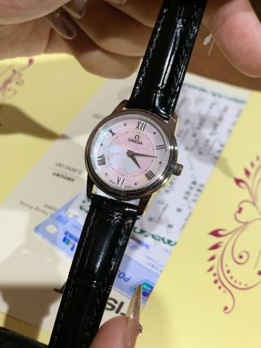 20 Omega De Ville 32mm Women's Quartz Watch with Rose Gold Diamond Bezel has att