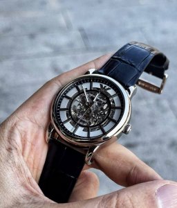 Emporio Armani Mechanical Series Watch, Mechanical Movement, Leather Strap, Silv