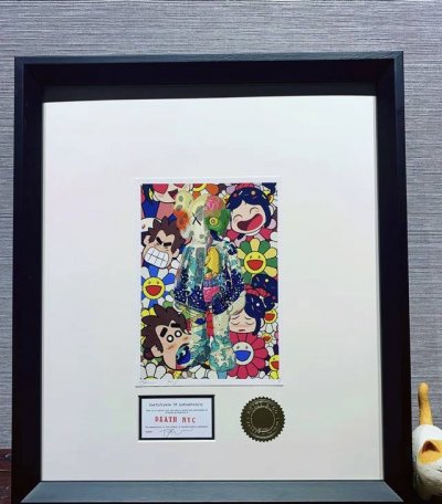 Death Nyc Ukiyo-e Kaws Crayon Shin-chan Sunflower Limited Edition Painting, fram